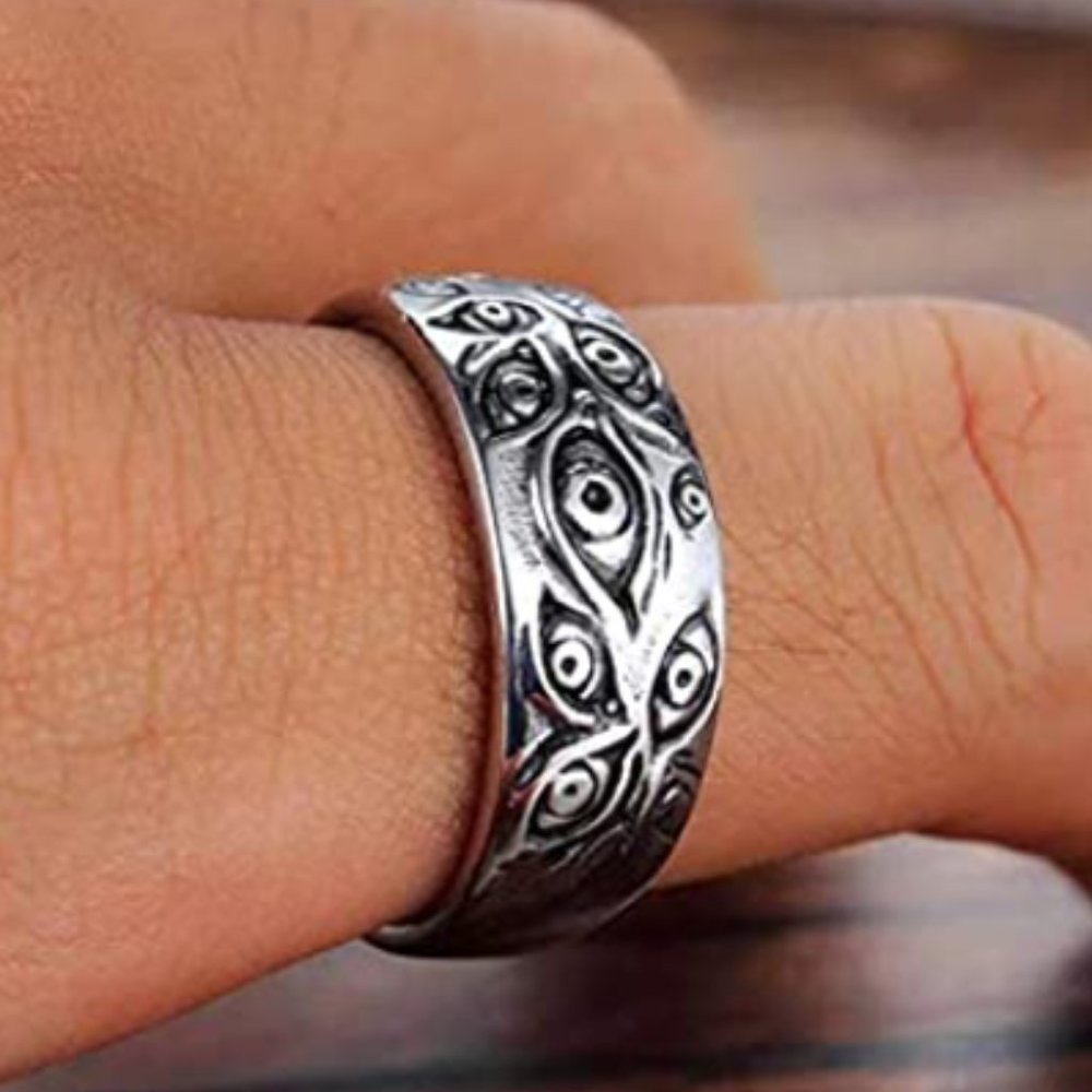 Retro Silver Evil Eye Good Luck Adj Ring